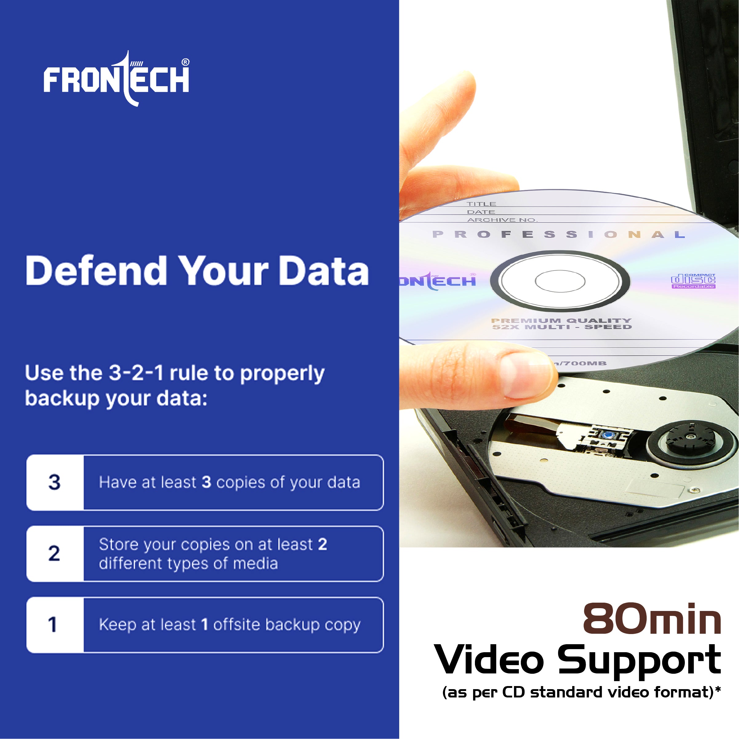 Frontech CDR 700MB Media 80 Mins 52X Speed - Pack of 50 (CDR-0002) Frontech CDR 700MB Media 80 Mins 52X Speed - Pack of 50 (CDR-0002)